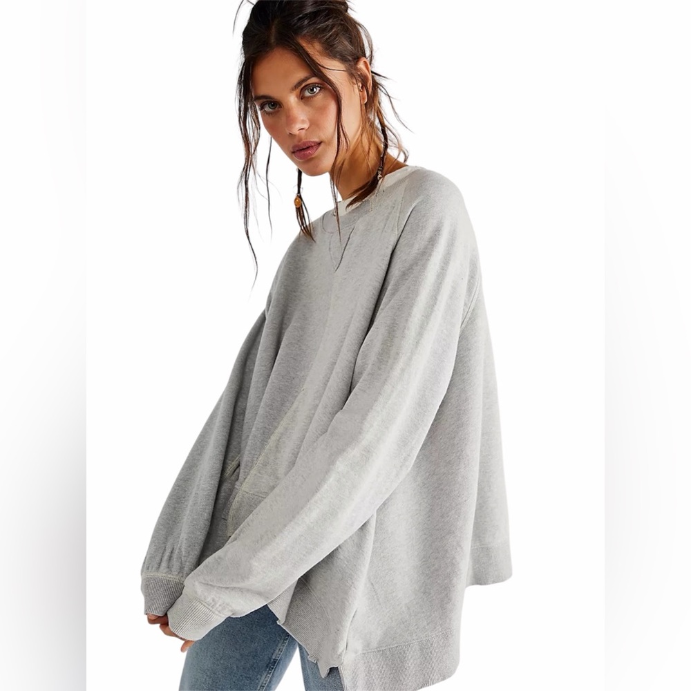 Free People – Rework It & Reverse It Sweatshirt – Oversized Grey Pullover – Sz L